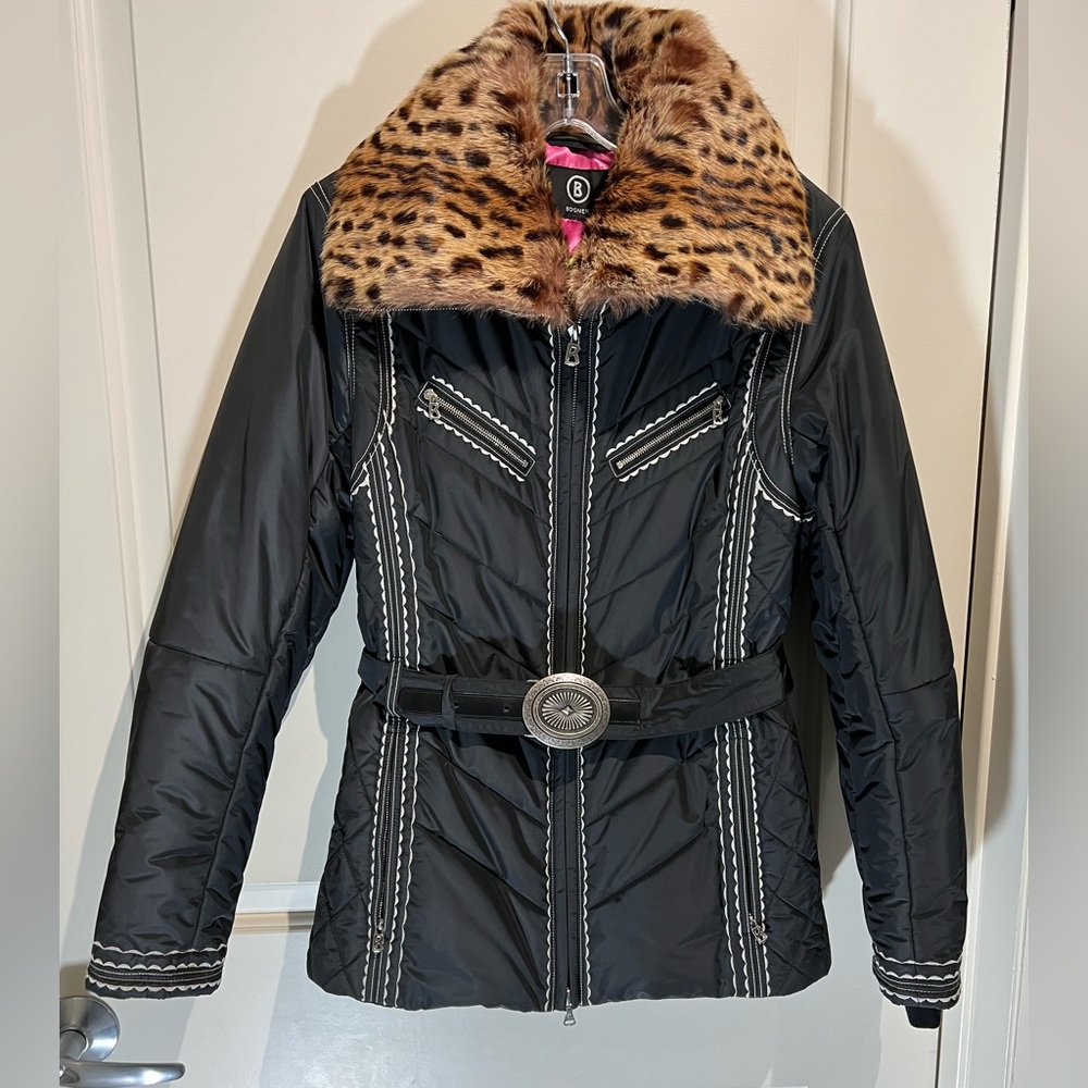 Bogner Ski Jacket with Rabbit Fur Collar and a belt